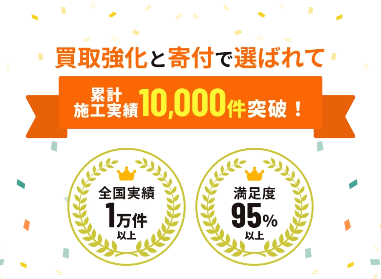 買取強化と寄付で選ばれて 累計施工実績10,000件突破！