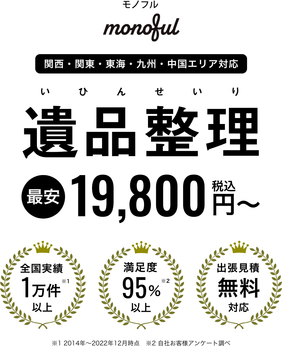 関西・関東・東海・九州・中国地方全域対応 モノフルの遺品整理　最安19800円（税込）から